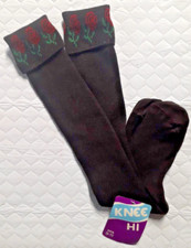 Vintage Knee High Stockings Rose Flower at Cuffs Sofpuff NOS fits 9-11 Brown