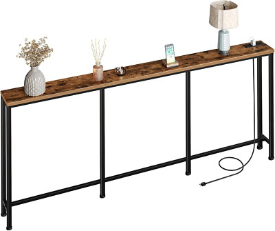78.7'' Narrow Console Table with Power Outlet 7.1'' Skinny Sofa Table, Long behin