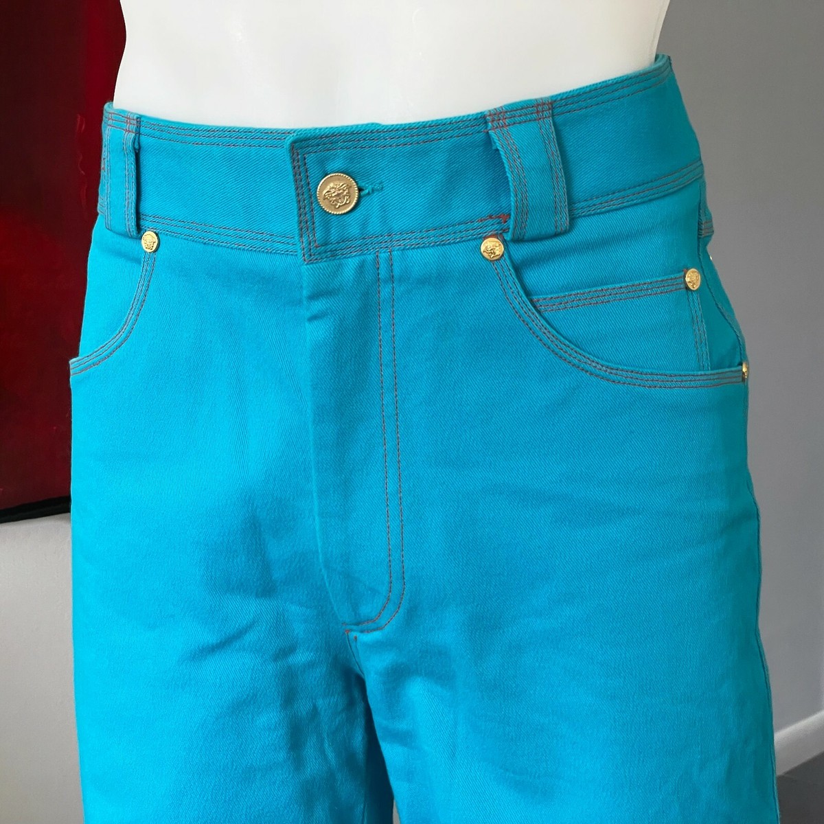 GIANNI VERSACE stretch jeans turquoise size 48 from S/S 1993 Miami