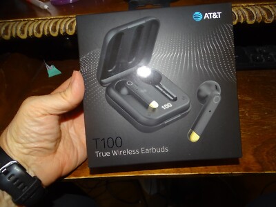 AT&T  T100-Black True Wireless Earbuds with Wireless Charging Case