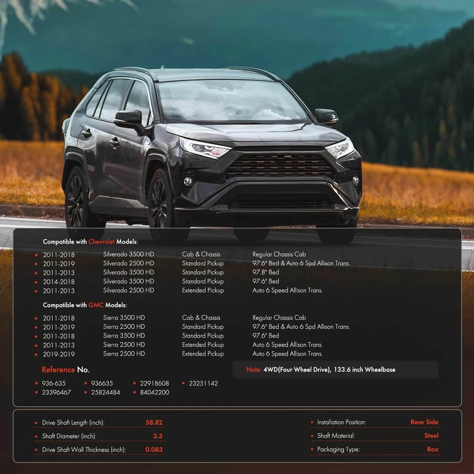 Conjunto de eje de transmisión trasero para Chevrolet Silverado 2500 3500 HD GMC Sierra 2011-2019 Foto 2 de 4