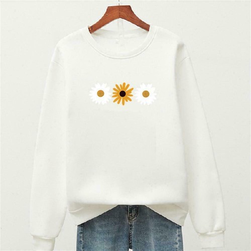 Langarm-Pullover Sweatshirt mit Gänseblümchenmuster lässiger Sportpullover Oberteil Shirt für Damen - Bild 4 von 18