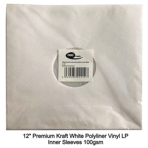 50 x White 12" Vinyl LP Record Kraft Paper Polyliner 100gsm Inner Sleeves New - 第 1/13 張圖片