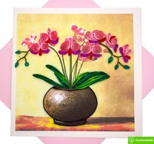 Tarjeta de felicitación Quilling con dije de orquídea - arte hecho a mano dedicado único