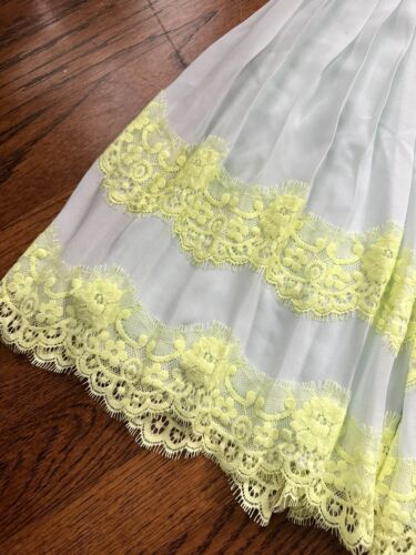 Ted Baker London Pleated Skirt Lace Chiffon Mint Green Neon Yellow Unique 2 - Picture 2 of 5