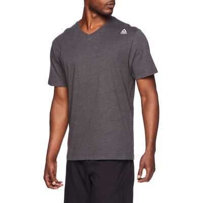 Reebok Mens Jolt 2.0 T-Shirt Charcoal Heather Gray V-Neck Cotton Blend Medium