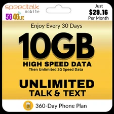 Prepaid SIM Card Kit Unlimited Data Talk Text SpeedTalk Smart Phone Plan 1 Year