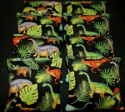 JURASSIC PARK DINOSAURS made w cotton fabric 8 Cornhole Bean Bags ACA Regulation