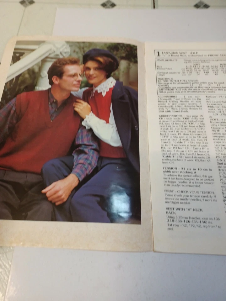 ~PATONS BOOK No. 1121 - LADY/MAN VESTS 4 DESIGNS in BLUEBELL & TOTEM 5/8ply A201 - Image 2 of 4