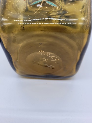 Enameled Theresienthal Art Glass DecanterVintage With Stopper Blue And Gold - Picture 7 of 11
