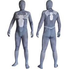 Venom Symbitote Spiderman Costume Cosplay Grey Bodysuit Adult Kids