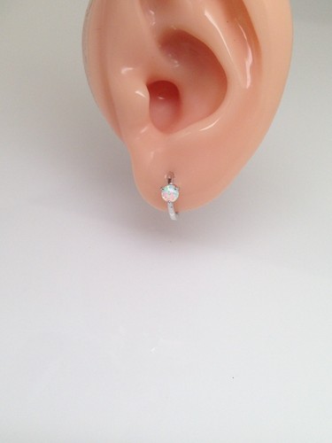 925 Sterling Silver White Opal Huggie Hoop Earrings VERY SMALL 10mm/7.8mm x1mm - Picture 9 of 12