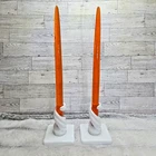 Vtg 60s MCM Friedel Ges Gesch Amber Two Lucite Candles Milk Glass Candlesticks