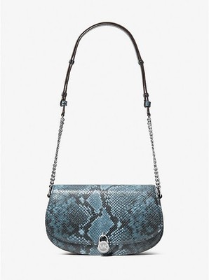NWT Michael Kors Mila Medium Snake-Embossed Messenger Bag Cornflower Blue
