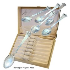 70.7gr! Box Set of 6Antique Norwegian Magnus Aase 830S Silver Demitasse Spoon's 70.7gr! Box Set of 6Antique Norwegian Magnus Aase 830S Silver Demitasse Spoon's - Image 1