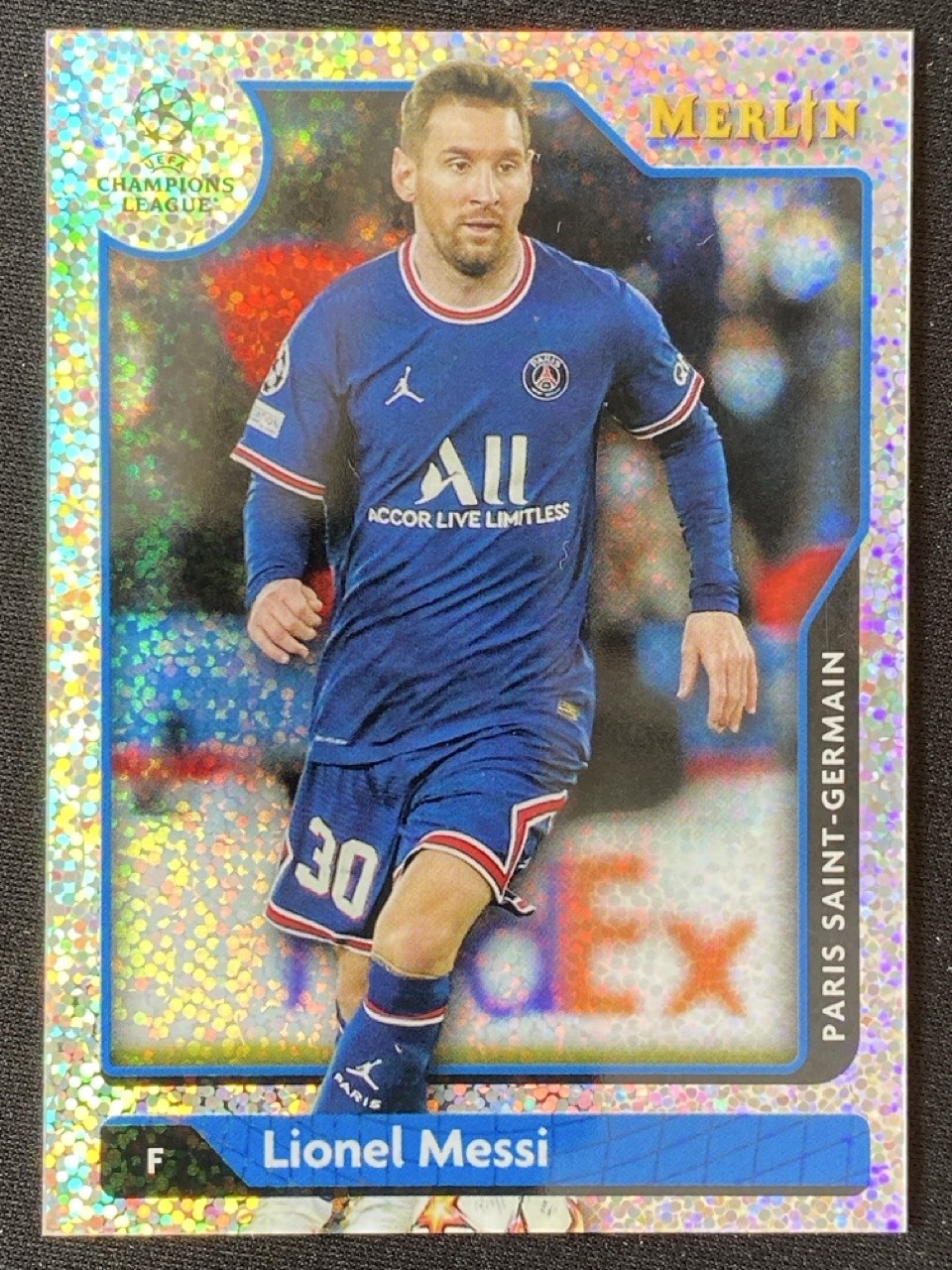 Lionel Messi 2021-22 Topps Merlin UCL Speckle Refractor /150 #30 view 1