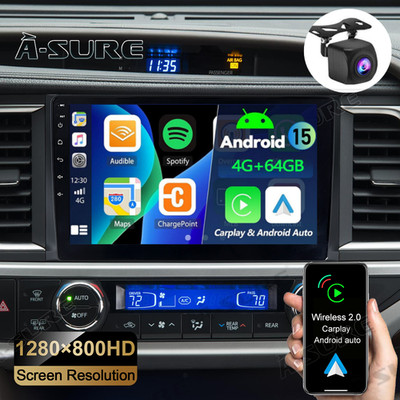 Android 15 4+64GB Car Stereo Radio For Toyota Highlander 2014-2019 CarPlay +Cam