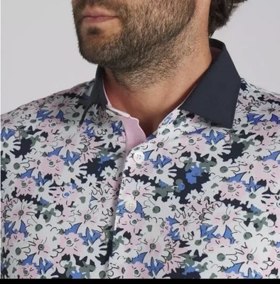 NWT $90 MEN'S PUMA ARNOLD PALMER FLORAL POLO, SIZE: S  COLOR: WHITE/NAVY/PINK .