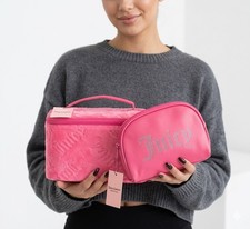 Juicy Couture Y2K Pink 2 Piece Velvet Rhinestone Makeup Bag Weekender Set Hot He