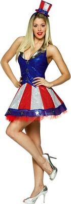 Aunt Samantha Sequin Dress 4th July Independence Day Patriotic Costume & Hat