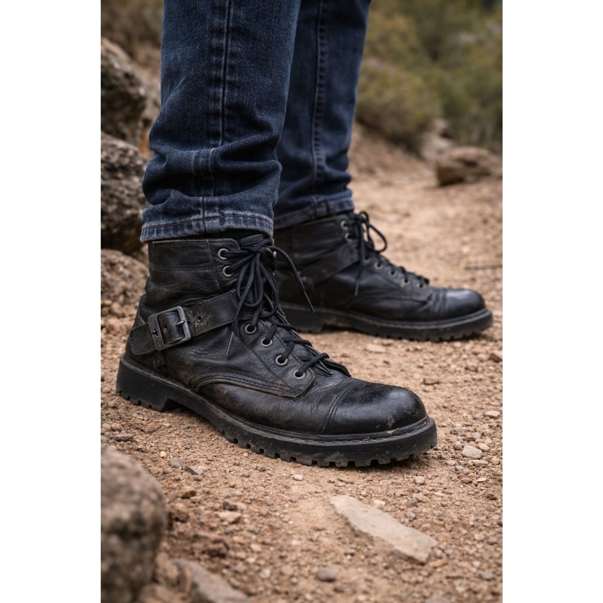 Dr. Martens Black Leather Strap Lace Up Boots Mens Size 11  display picture 1
