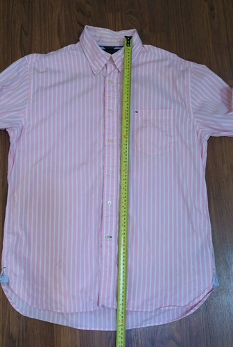 Camisa TOMMY HILFIGER Preppy Para Hombres Rayas Rosas Abotonada Años 80 Dos Moscas Algodón - Imagen 11 de 13