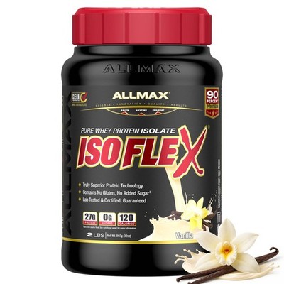 Whey Protein Isolate Powder 2lb Sugar Free Keto Vanilla ALLMAX ISOFLEX Pure Post