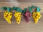 4 faux grape clusters 7" yellow red w/leaves, dining fruit art, MCM winery decor — photo 10