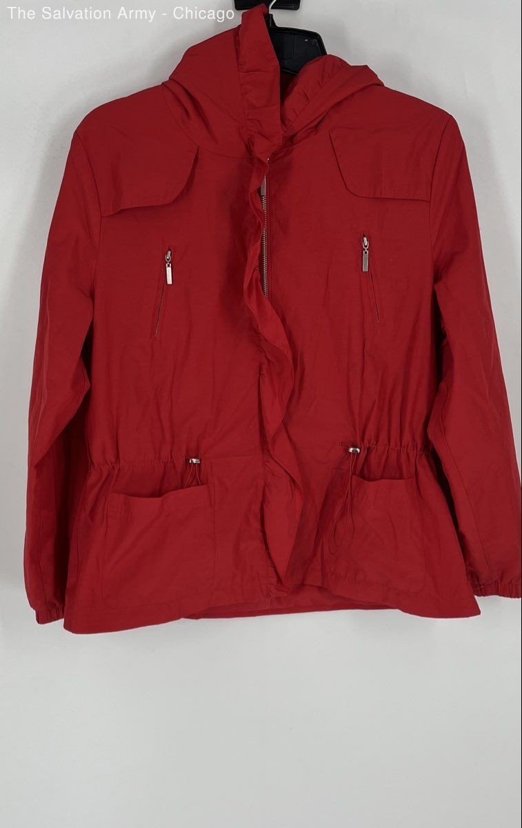 Erin London Womens Red Long Sleeve Hooded Full Zip Windbreaker Jacket Size L