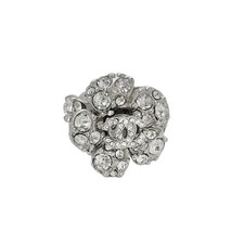 CHANEL Ring 06V Coco Mark Camellia Flower Rhinestone Stone Logo Silver Ring with