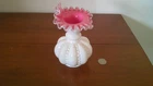 Fenton Milk White And Pink Vase Pink Interior Crest Ruffle Edge 7" Tall