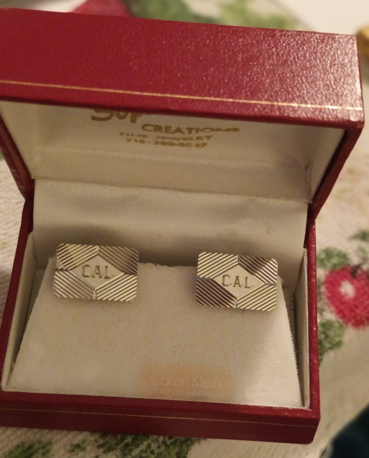 Silver/Goldtone Engraved "CAL" Rectangular Cuffli… - image 3