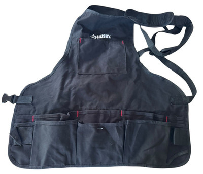 Husky Tools 23 Inch 16 Pocket Black Canvas Bib Tool Apron Workshop Equipment 