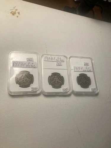 Lot Of 3 Barber Half Dollars 1913- P 1914p 1915 P.    Trio Philly Mints Key Date