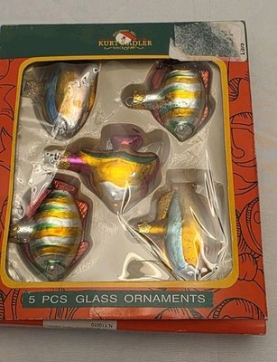 Kurt S Adler Miniature Glass Christmas Ornaments Set of 5 Vintage Style FISH