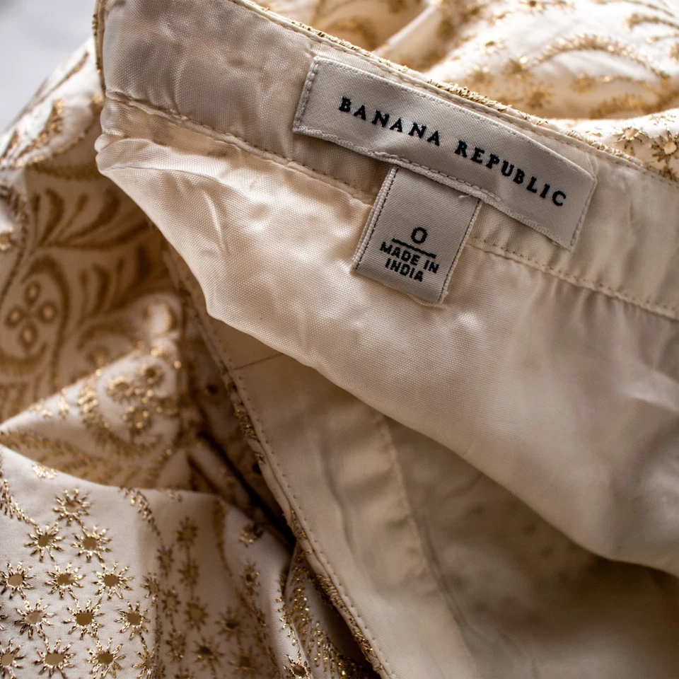 BANANAREPUBLIC новый слоновой кости золото женщин официальный вышитый пейсли юбка размер 0 - Изображение 4 из 4