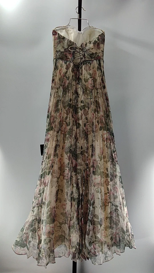 Lulus Women Green Multi Floral Print Organza Maxi Basic Sleeved Dress S - Image 2 of 2