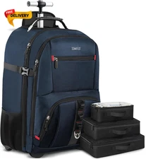 Rolling Backpack Travel Backpack with Wheels Carry on Backpack with 3 Packing...