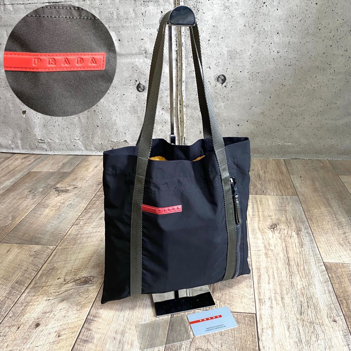 PRADA Linea Rossa Nylon Tote Bag Lightweight Black Sporty Design