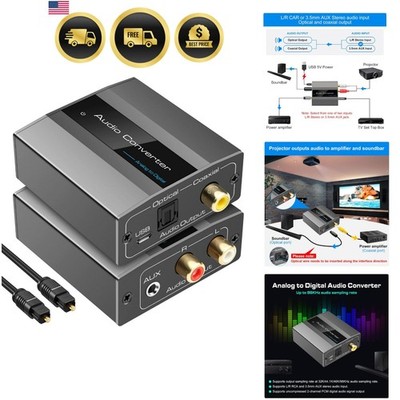 Analog to Digital Audio Converter RCA to Optical with Cable 3.5mm AUX Jack To...
