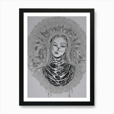 Frau im Kreis Kunstdruck gerahmt Wandbild Poster Leinwanddruck Bild
