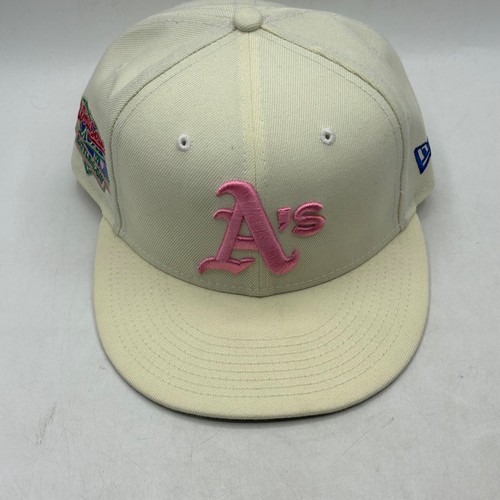 Oakland Athletics A's Hat Cap Fitted 7 3/8 New Era Cream Pink Battle Of The Bay - Picture 4 of 13