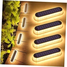  Solar Deck Lights, 4 Pack 40LM Solar Powered Warm White - 4 Pack Elongated