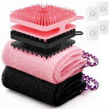 Manmihealth Dual-Sided Silicone Body Shower Brush net Sponge Set Black pink 