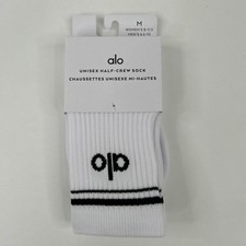 Alo Unisex Blk Wht Half-Crew Size M Socks Active Streetwear