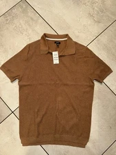 Alfani Macy’s Mens Medium Knit Collard Shirt Dark Brown