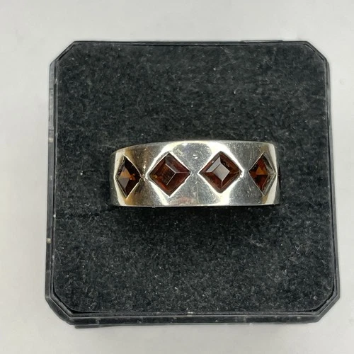 Vintage 925 Sterling Silver Orange Square Stone Ring 7.2 Grams Sz 6.5