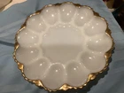 Vintage White Milk Glass Gold Border Deviled Egg Plate Mint