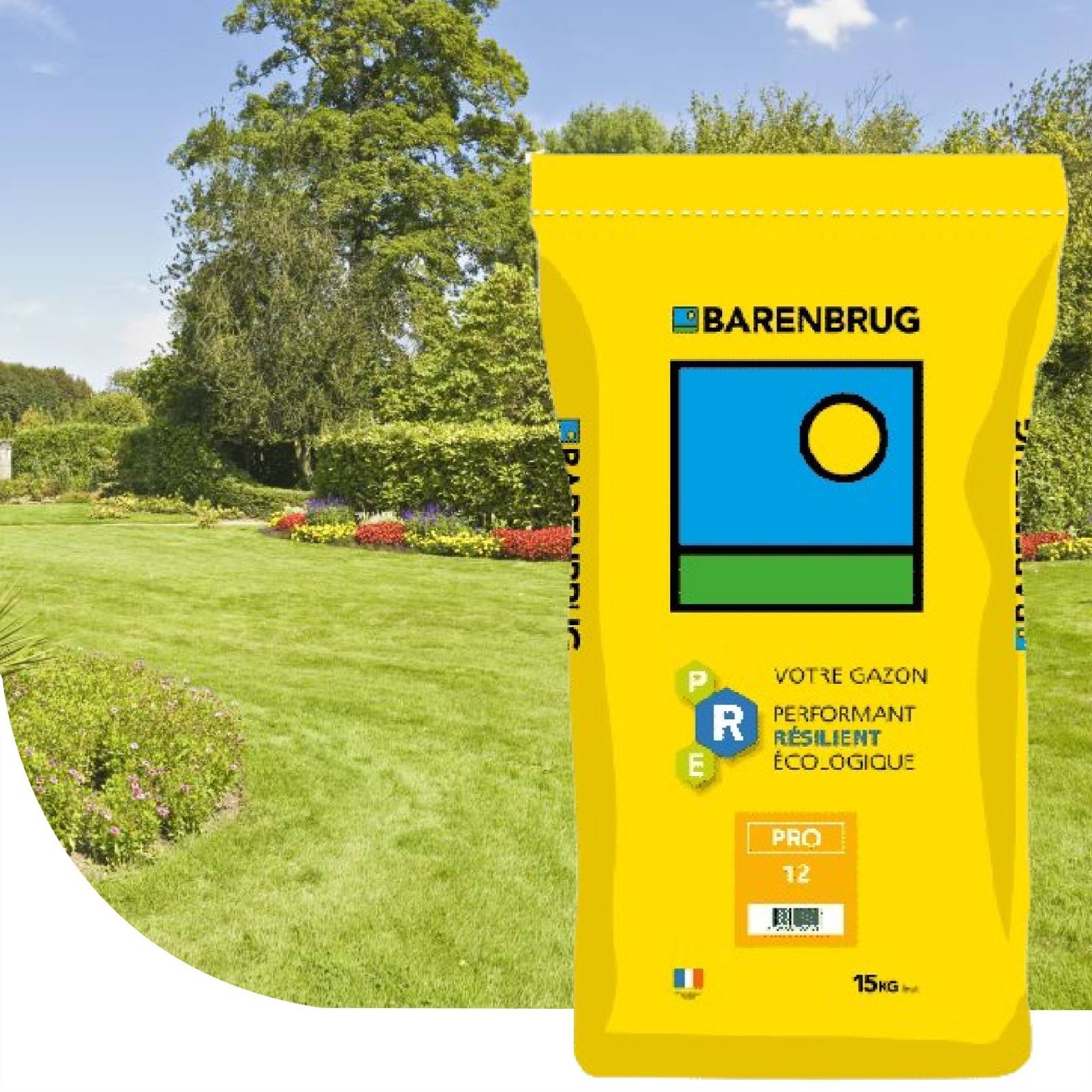 Gazon Barenbrug Pro 12 en sac de 15 kg pour semi de pelouse de grande surface