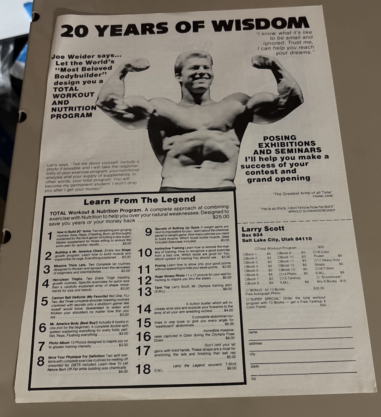 Larry Scott Double Biceps Personal Workout Ad Photo From Bodybuilding Magazine